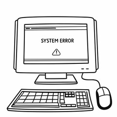 Vector illustration of desktop computer showing system error, isolated on white background