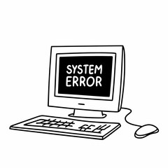 Vector illustration of desktop computer showing system error, isolated on white background