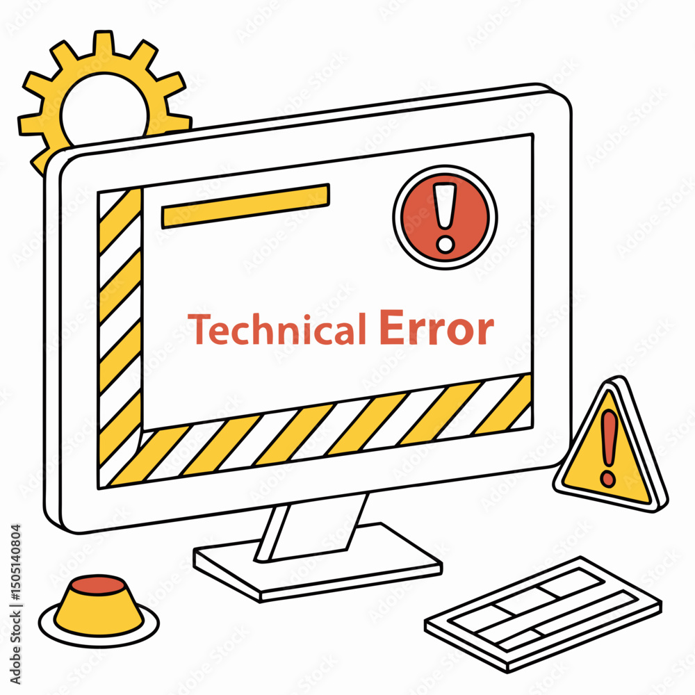 Poster vector illustration of desktop computer showing system error, isolated on white background