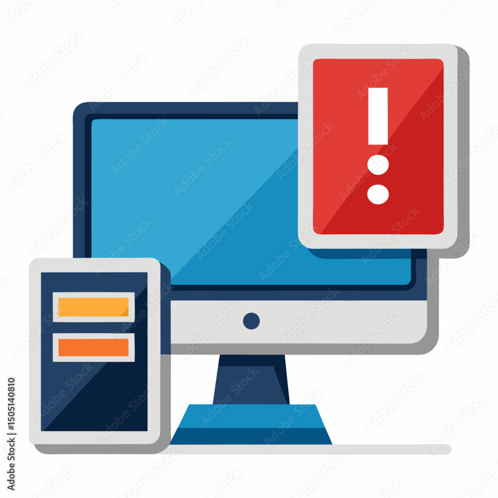 Poster vector illustration of desktop computer showing system error, isolated on white background