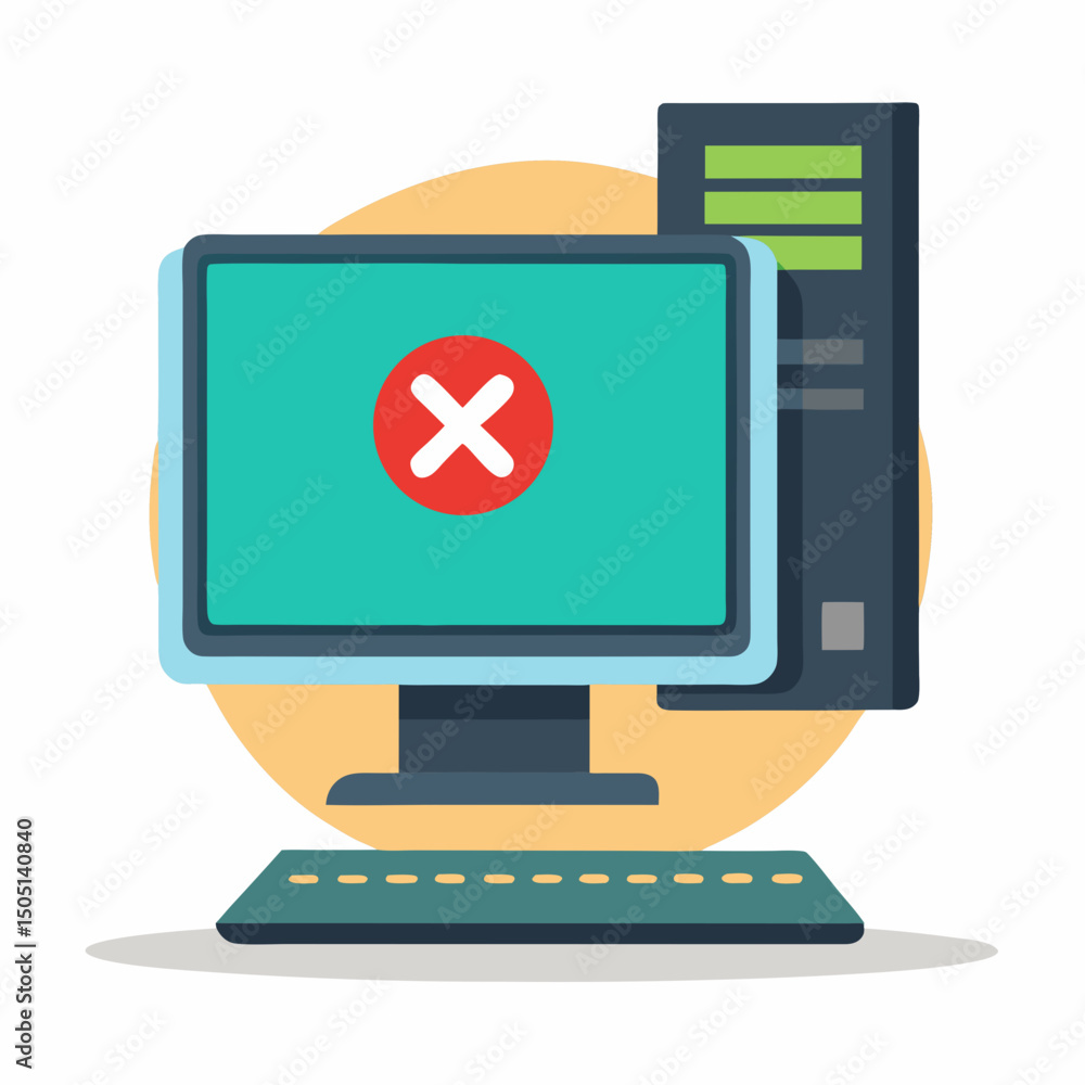 Poster vector illustration of desktop computer showing system error, isolated on white background