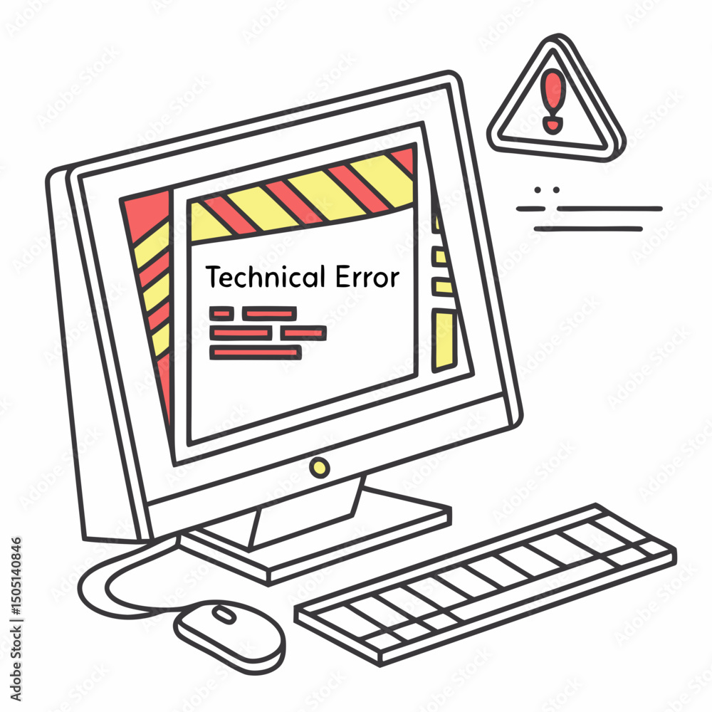 Poster vector illustration of desktop computer showing system error, isolated on white background