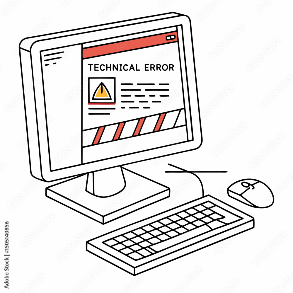 Poster vector illustration of desktop computer showing system error, isolated on white background