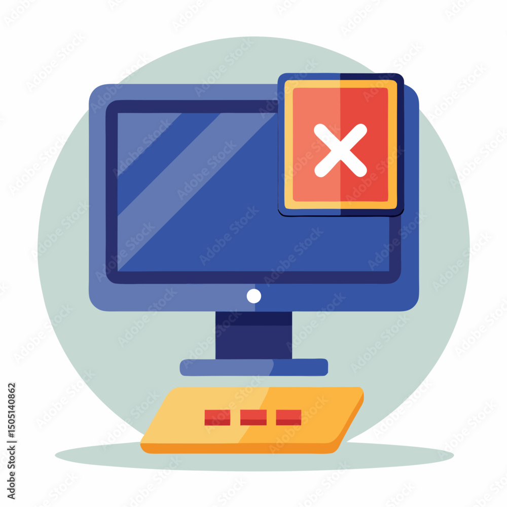 Poster vector illustration of desktop computer showing system error, isolated on white background