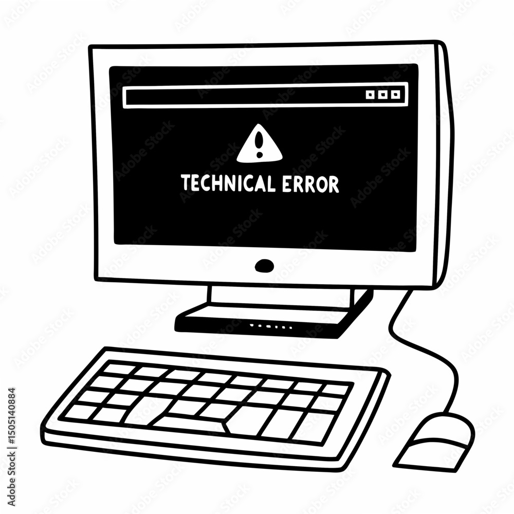 Poster vector illustration of desktop computer showing system error, isolated on white background
