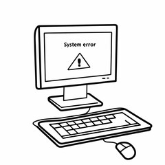 Vector illustration of desktop computer showing system error, isolated on white background