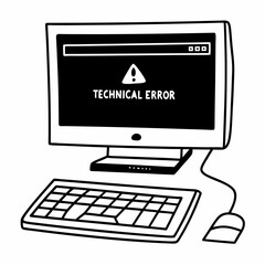 Vector illustration of desktop computer showing system error, isolated on white background