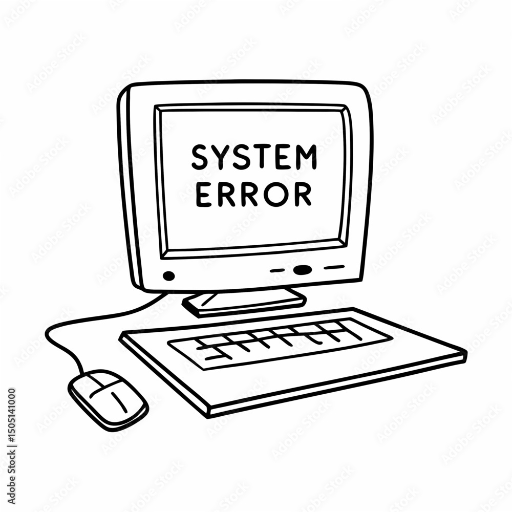 Poster vector illustration of desktop computer showing system error, isolated on white background