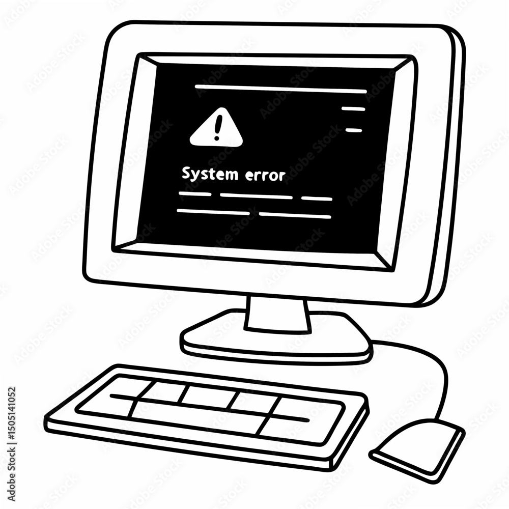 Poster vector illustration of desktop computer showing system error, isolated on white background