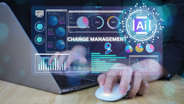AI Artificial Intelligence technology for data analysis, research, planning, and work generate. Man uses a laptop and AI assistant dashboard. Technology smart robot AI agents.