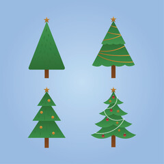 Cute christmas tree cartoon set