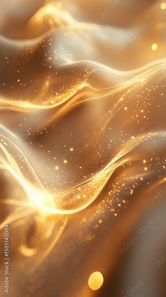 Poster a close-up view of shimmering the fabric with smooth, flowing textures and sparkling highlights. ele