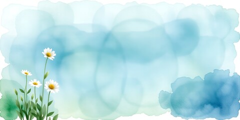 Serene Watercolor Background with Daisies Peaceful Nature Scene for Design Projects