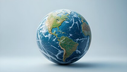 Fototapeta premium The Earth globe a representation of our planet with vibrant continents surrounded by a blue ocean and bright cloud
