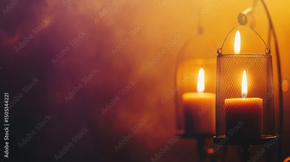 Poster candlelight illuminates a dim space, creating a warm and inviting atmosphere with gentle flickers in