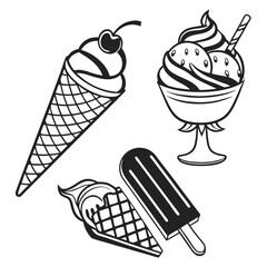 Ice Cream & Popsicle Icon Silhouettes – Vector Set for T-Shirts, Stickers, Menus & Branding