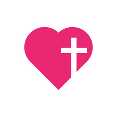 Obraz premium Bold pink heart and cross icon. Represents love, hope, and Christian belief.