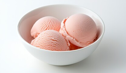 Delicious Strawberry Ice Cream Scoops in White Bowl Sweet Dessert Temptation