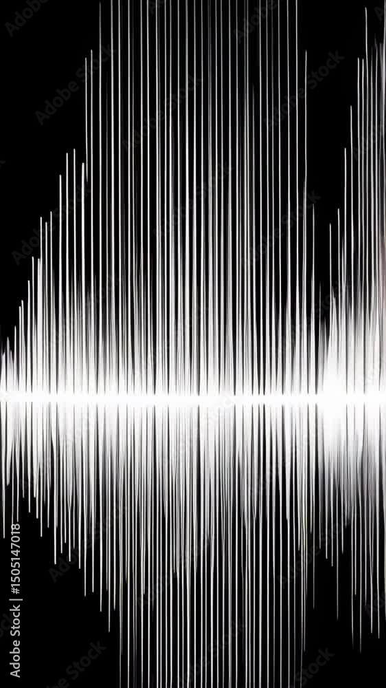 Poster digital audio waveform display showing sound waves in white on a black background for technology con