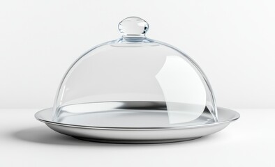 Elegant Glass Cloche on Silver Platter Showcase of Culinary Presentation and Delicate Display Art