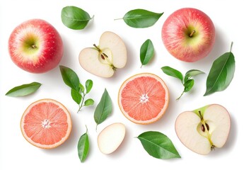 Fresh Orchard Bounty Apples Citrus Fruit And Green Leaves Natural Healthy Delicious Ingredients