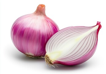 Fresh Red Onion and Half Cut Offering Vibrant Texture and Culinary Appeal Against White Backdrop