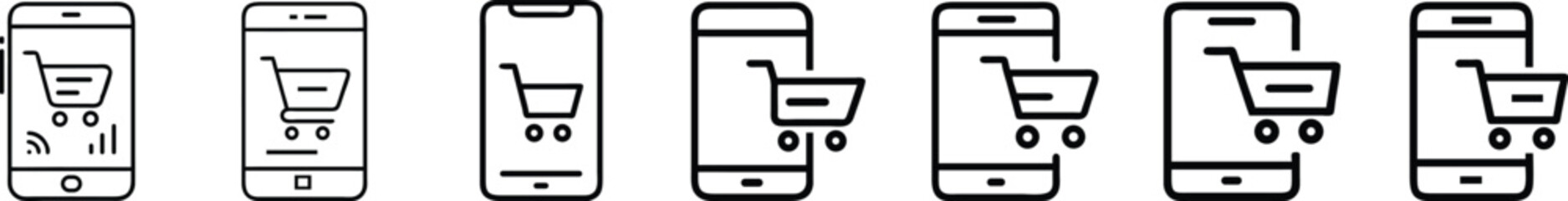  icon of a mobile phone with a shopping cart, wireless shopping icon, phone with a shopping cart icon, representing mobile e-commerce, digital shopping, app-based transactions, smartphone purchases, 