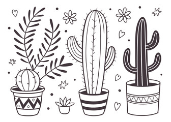 Hand-Drawn Cactus & Succulent Doodle Vector Set – Cute Botanical Illustrations for Stickers, Prints & Decor