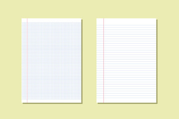 A4 ruled and square ruled vector paper template for writing and educational use