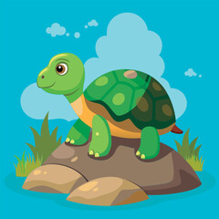 Obraz premium Cute turtle on a rock.