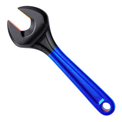 Obraz premium Blue and black wrench isolated on transparent background for construction and repair