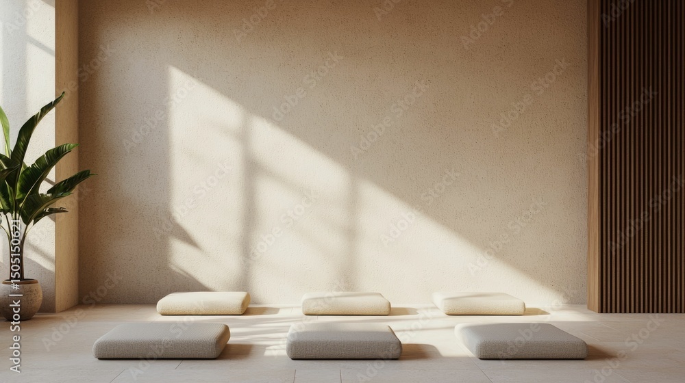 Aufkleber peaceful minimalist meditation space in a spa with serene wooden elements and neutral color tones cr