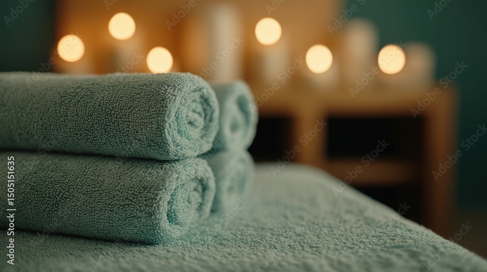 Poster calming and rejuvenating body wrap treatment in a serene spa environment with soothing linens relaxi