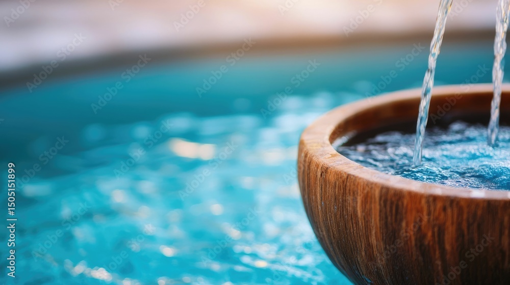 Poster peaceful and serene water fountain or pool scene with flowing water creating a tranquil and calming 