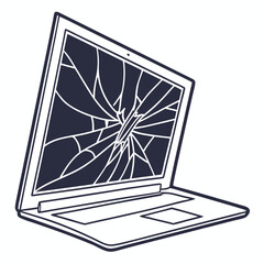 Vector illustration of broken laptop screen with visible cracks, isolated on transparent white background
