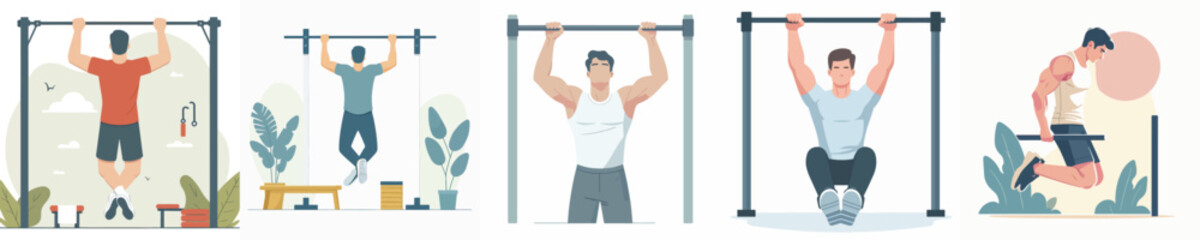 Fototapeta premium vector of a young man doing pull ups