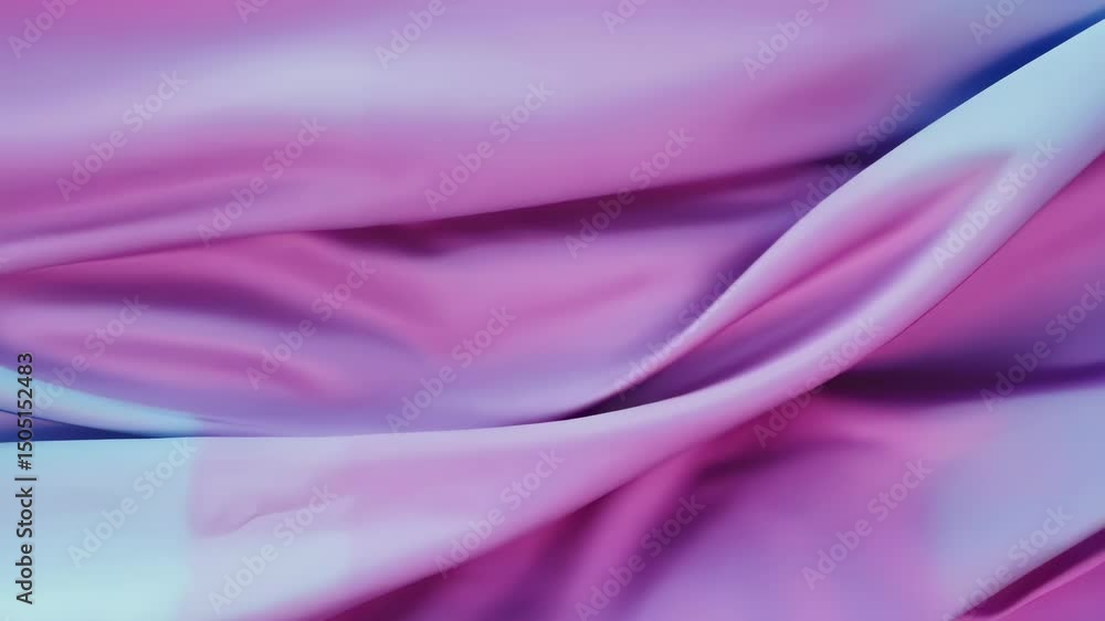 Poster smooth satin fabric folds, showing waves of light and shadow, with soft purple and blue color gradie