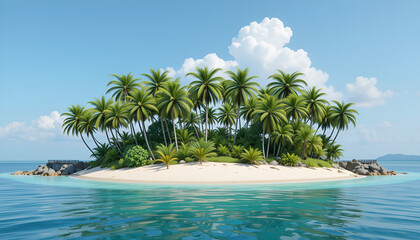 Obraz premium 3D render of a tropical island with palm trees and clear water