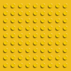 Perfect vector background of closeup plastic gloss construction block. Yellow . Yellow plastic construction plate. 3d vector background from building bricks. Yellow Bricks background