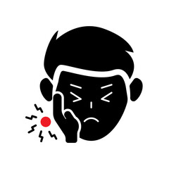 Man Has Toothache Fill Icon. Black and White Toothache Man, Unhealthy Tooth  Symbol