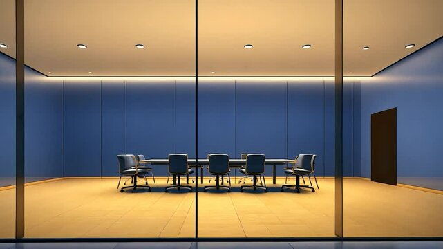 Night View of a Modern Conference Room with City Skyline
