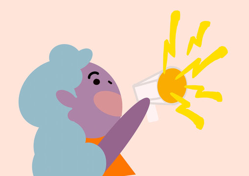 Illustration of a woman using a megaphone to express power and rights