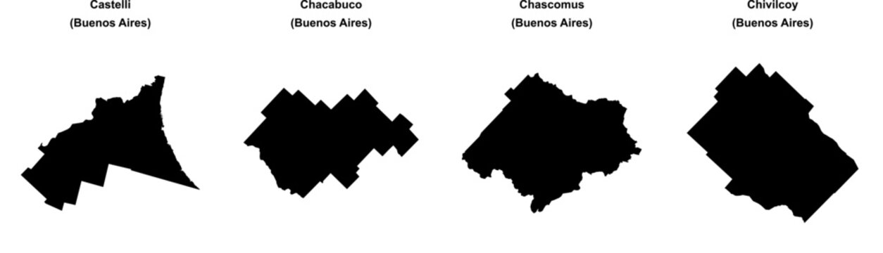 Castelli, Chacabuco, Chascomus, Chivilcoy outline maps