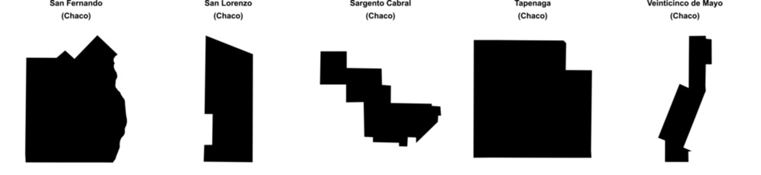 San Fernando, San Lorenzo, Sargento Cabral, Tapenaga, Veinticinco de Mayo outline maps