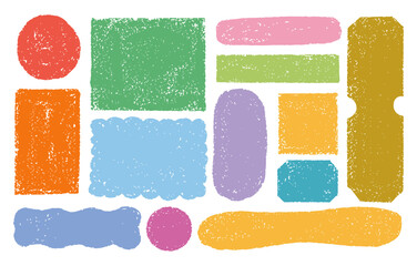 Crayon kid colored frame set. Childlike textured doodle line. hand drawn colorful frame blocks. Pastel chalk crayon.Set of elements.Speech bubble shapes.	
