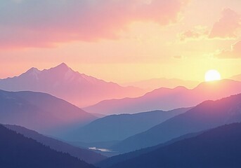 Fototapeta premium Vibrant sunset over majestic mountain range. 