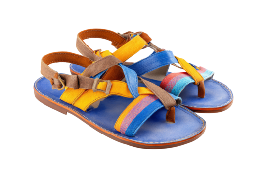 Colorful sandals women for summer, isolated on transparent background.