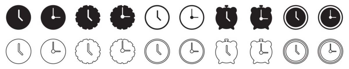 Clock Icon set Solid and Line style.