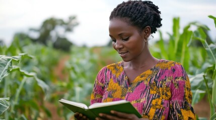Woman reading in cornfield