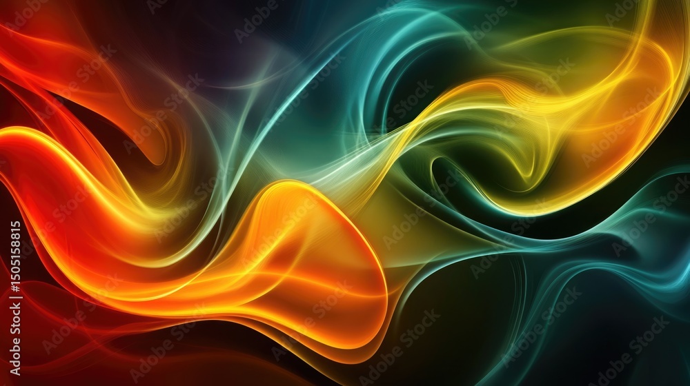 Poster vibrant waves of colors blend seamlessly, creating an energetic composition that evokes motion and c